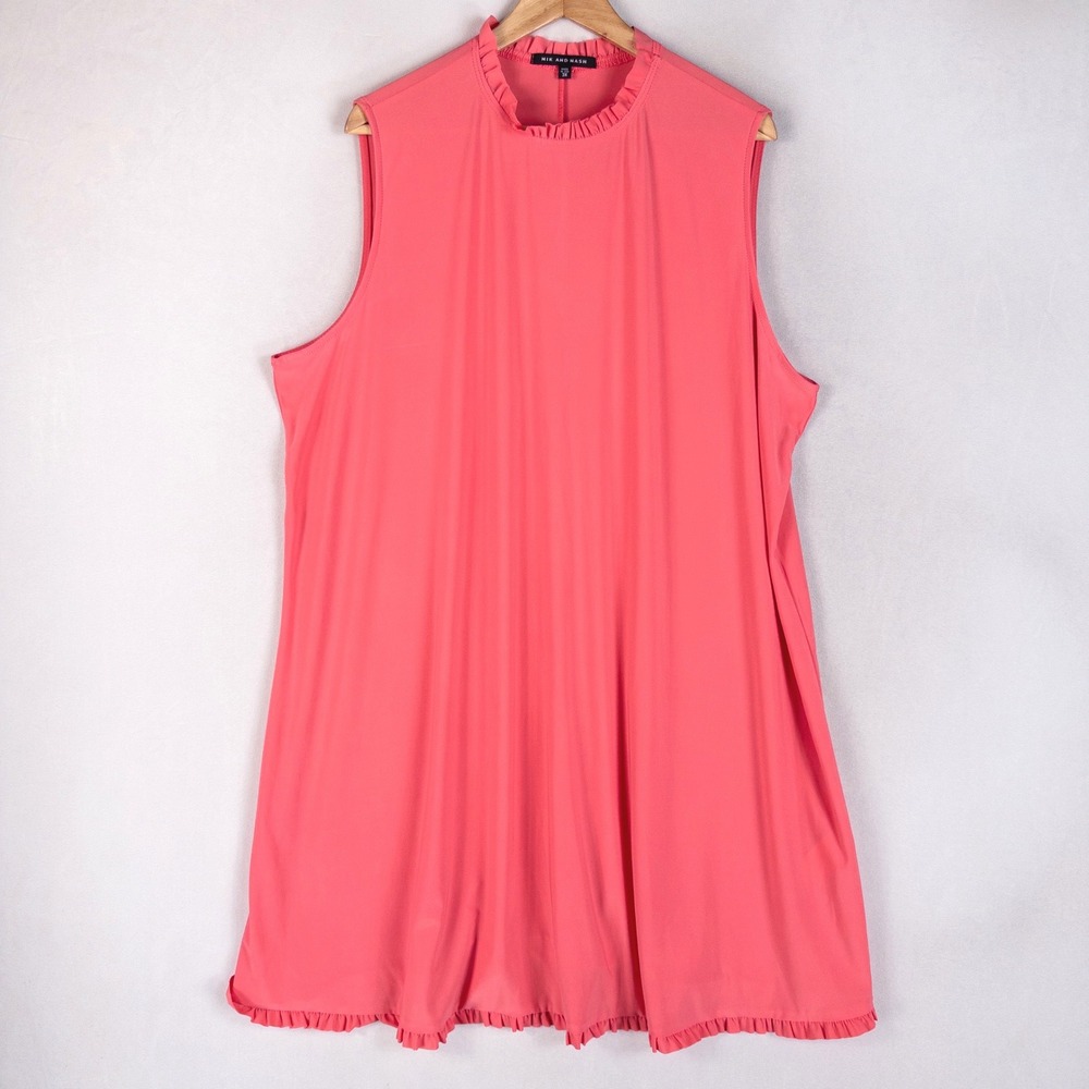 Nik and Nash Womens Dress 3X Coral Pink Ruffle Trim Sleeveless Trapeze Stretch